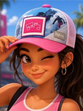 Big Truck Pink Trucker Hat with Ski Graphic - little girls